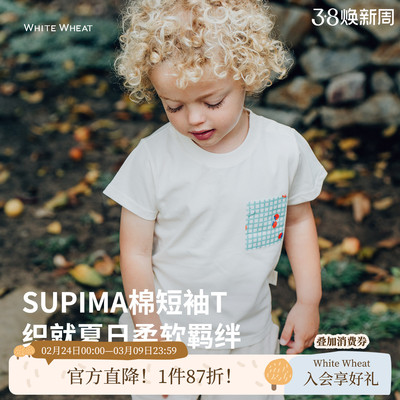 whitewheat樱桃野餐贴布口袋T恤