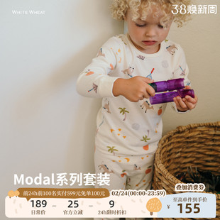 whitewheat儿童2025冬季新款套装莫代尔男女童宝宝卡通休闲居家服