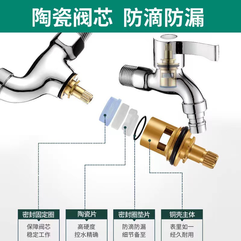 洗衣机水龙头全铜卫生间家用4分快开单冷龙头一进二出