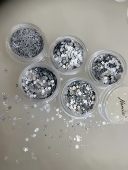 Namie韩风素材ins风爆闪银色细闪星星 爱心 圆点点缀美甲亮片饰品