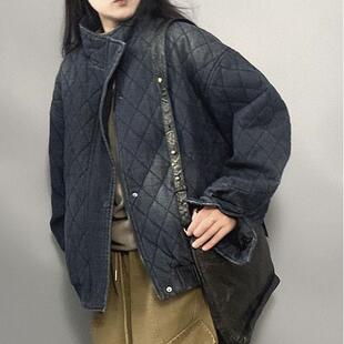 逆壳NZ工装风冬季牛仔棉服美式男女款中性风复古菱格棉衣短款外套