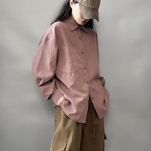 复古港风桃皮绒长袖衬衫松弛外套