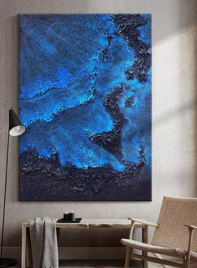 轻奢蓝眼泪海滩油画感装饰画