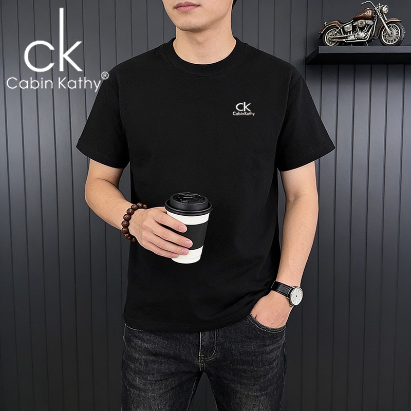 ck正品【海外撤柜】夏季纯棉短袖T恤圆领男百搭刺绣休闲时尚半袖