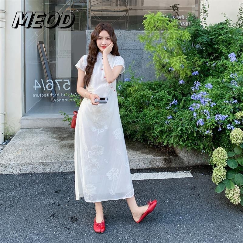 MEOD白色刺绣新中式国风连衣裙女夏季新款改良旗袍流行高级感爆款