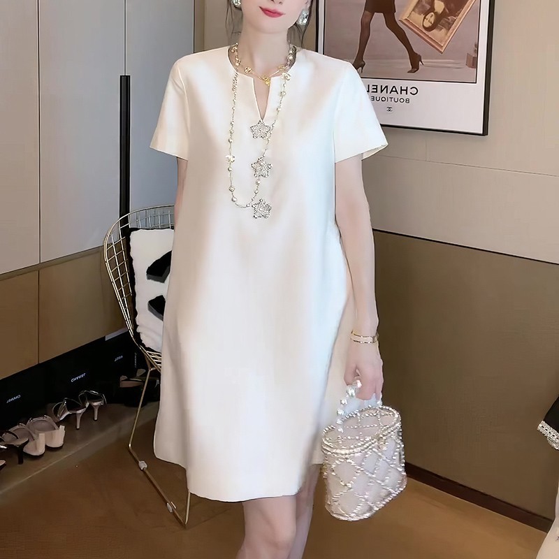 NAKG白色短袖连衣裙女2025夏季新款星星小香风气质精致中长款裙子