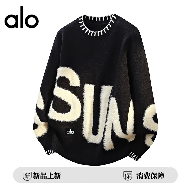 官方奥特莱斯】alo潮牌 情侣提花毛衣男女秋冬季休闲针织打底衫潮