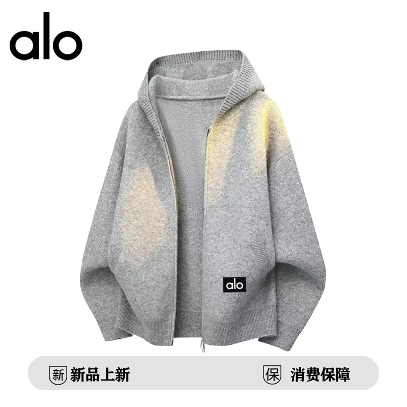 官方奥特莱斯】alo潮牌 美式针织开衫男女秋季慵懒风连帽毛衣外套