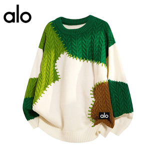 官方奥特莱斯】alo潮牌 撞色拼接秋冬季男女宽松针织衫保暖潮毛衣