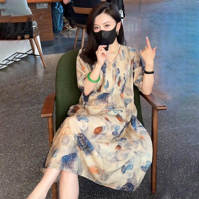 【意大利&轻奢】碎花连衣裙女夏季2026新款高级感韩版宽松显瘦胖m