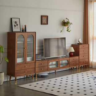 实木电视机柜新中式简约时尚客厅多功能新款电视柜茶几边柜组合柜