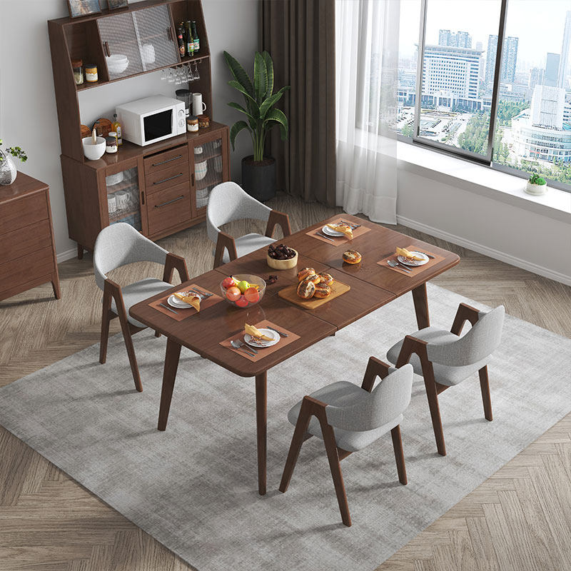 北欧实木餐桌椅组合长方形胡桃色
