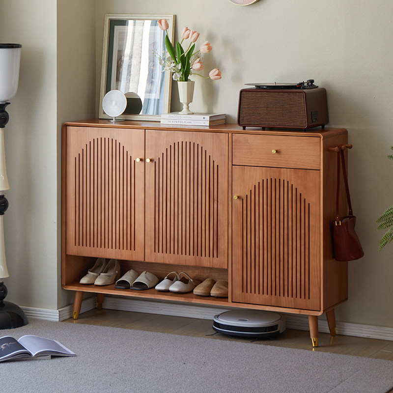 实木鞋柜家用门口门外楼梯口入户玄关柜2025新款储物柜子樱桃木色,住宅家具,鞋柜,淘宝优惠券,粉丝福利购,淘宝优惠卷