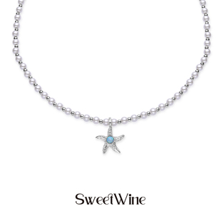 夏日海滩 甜酒 蓝色欧泊石海星吊坠珍珠项链 WINE SWEET