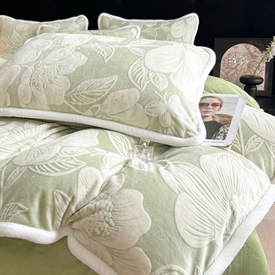 2025新款8斤立体雕花牛奶绒四件套吸湿透气不褪色海门叠石桥家纺