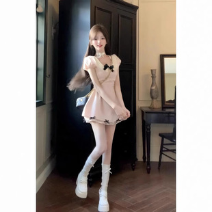 收腰显瘦蝴蝶结设计感纯欲气质连衣裙 初恋千金风甜美短裙子夏季