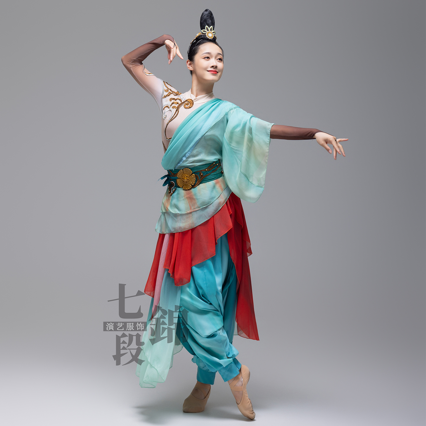 古典舞高端敦煌男女重工蓝色唯美国风仙女舞台装舞蹈服装租赁定制