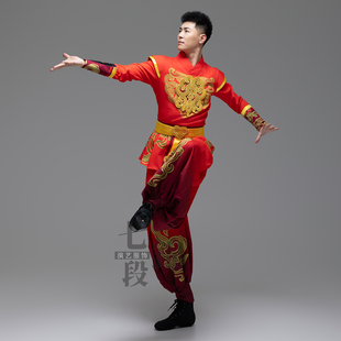 现代打鼓舞吉祥鼓秧歌表演服红色喜庆中国风男女同款舞龙服装租赁