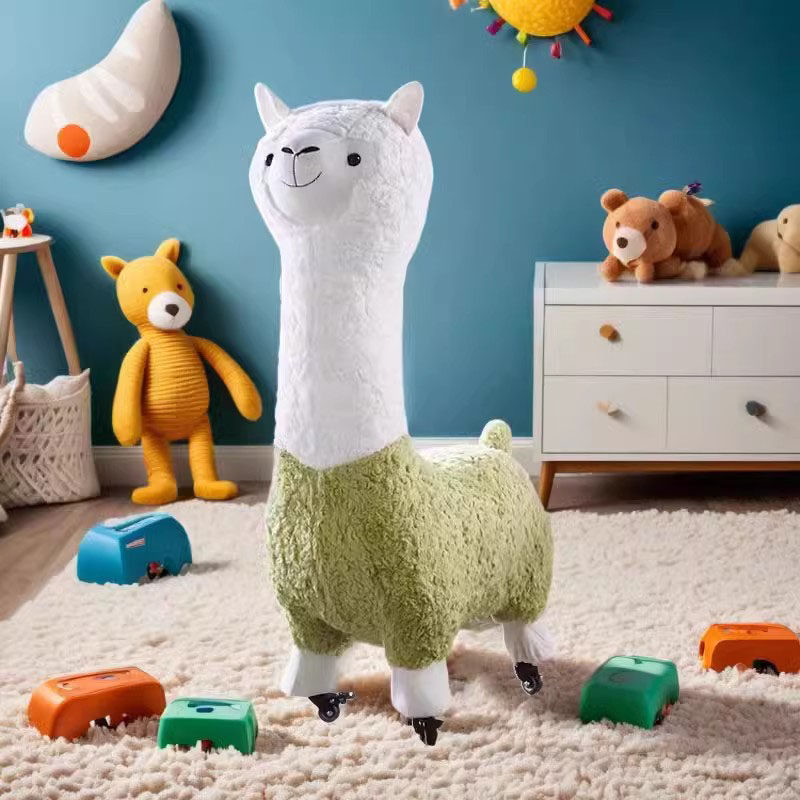 网红羊驼座椅带滑轮创意动物坐凳子卡通客厅玩偶摆件可坐生日礼物