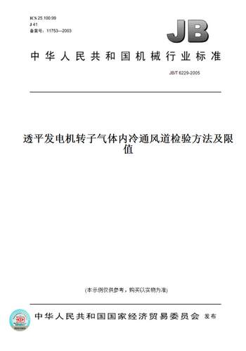 【纸版图书】JB/T 6229-2005透平发电机转子气体内冷通风道检验方法及限值