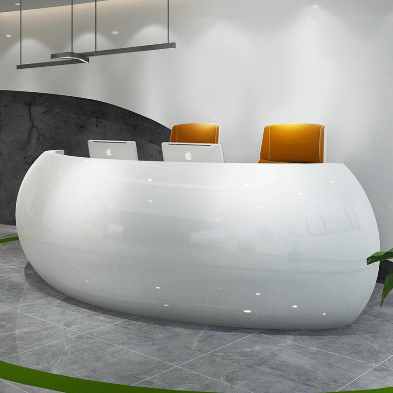 烤漆前台接待台创意圆吧台迎宾医美咨 咨询台公司办公家俱弧形收
