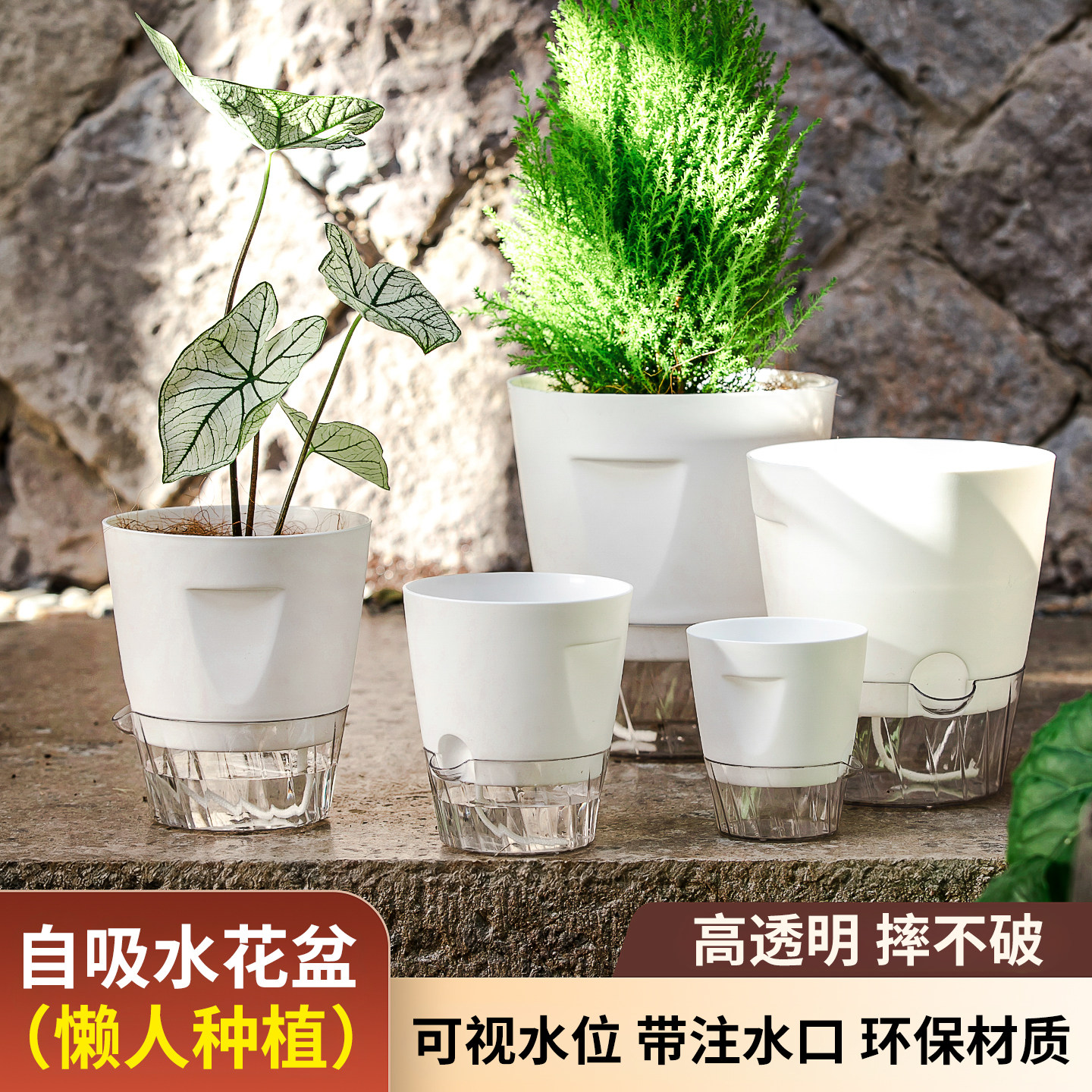 懒人自动吸水花盆水培器皿树脂塑料家用阳台多肉专用绿萝小盆栽