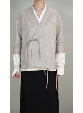 新中式宋锦外套女改良斜襟马褂中国风盘扣绿色唐装上衣