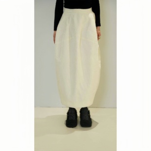 本真 羊毛透气廓形复古立体剪裁优雅茧形花苞半裙