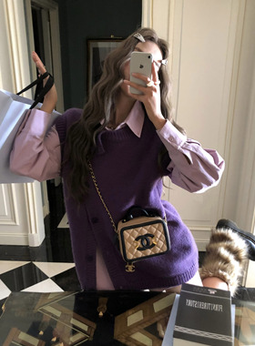 soolrok 松未韵一 休斯顿慵懒味 紫色叠穿不规则马甲无袖针织背心