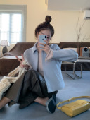 soolrok baby蓝极简羊毛呢外套女短款 松未韵一 Paphos帕釜小岛