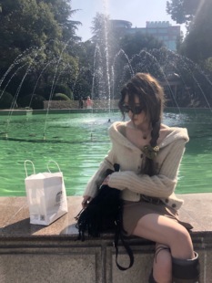 soolrok 外套女慵懒风小众别致上衣 松未韵一 竖纹连帽针织开衫