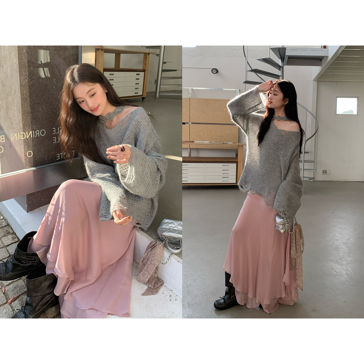 松未韵一褶皱飘带荷叶边连衣裙