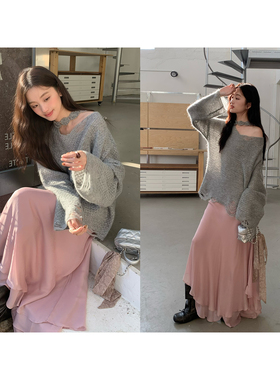 soolrok松未韵一普朗多乐章褶皱飘带荷叶边连衣裙/不规则裙摆半裙