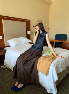 soolrok 松未韵一   不规则设计感流苏咖色半裙文艺百搭长裙