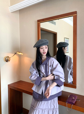 soolrok 松未韵一 格列佛主调 紫色休闲宽松设计感圆领夹克上衣