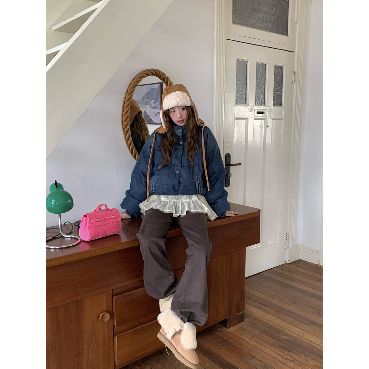 soolrok松未韵一巧克力棕牛仔裤