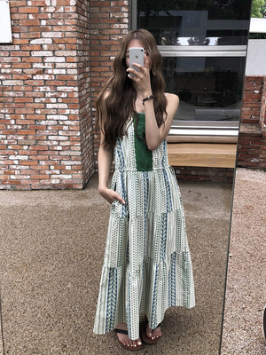 soolrok松未韵一刺绣拼接吊带裙