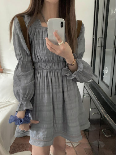 soolrok松未韵一蓝色长袖连衣裙