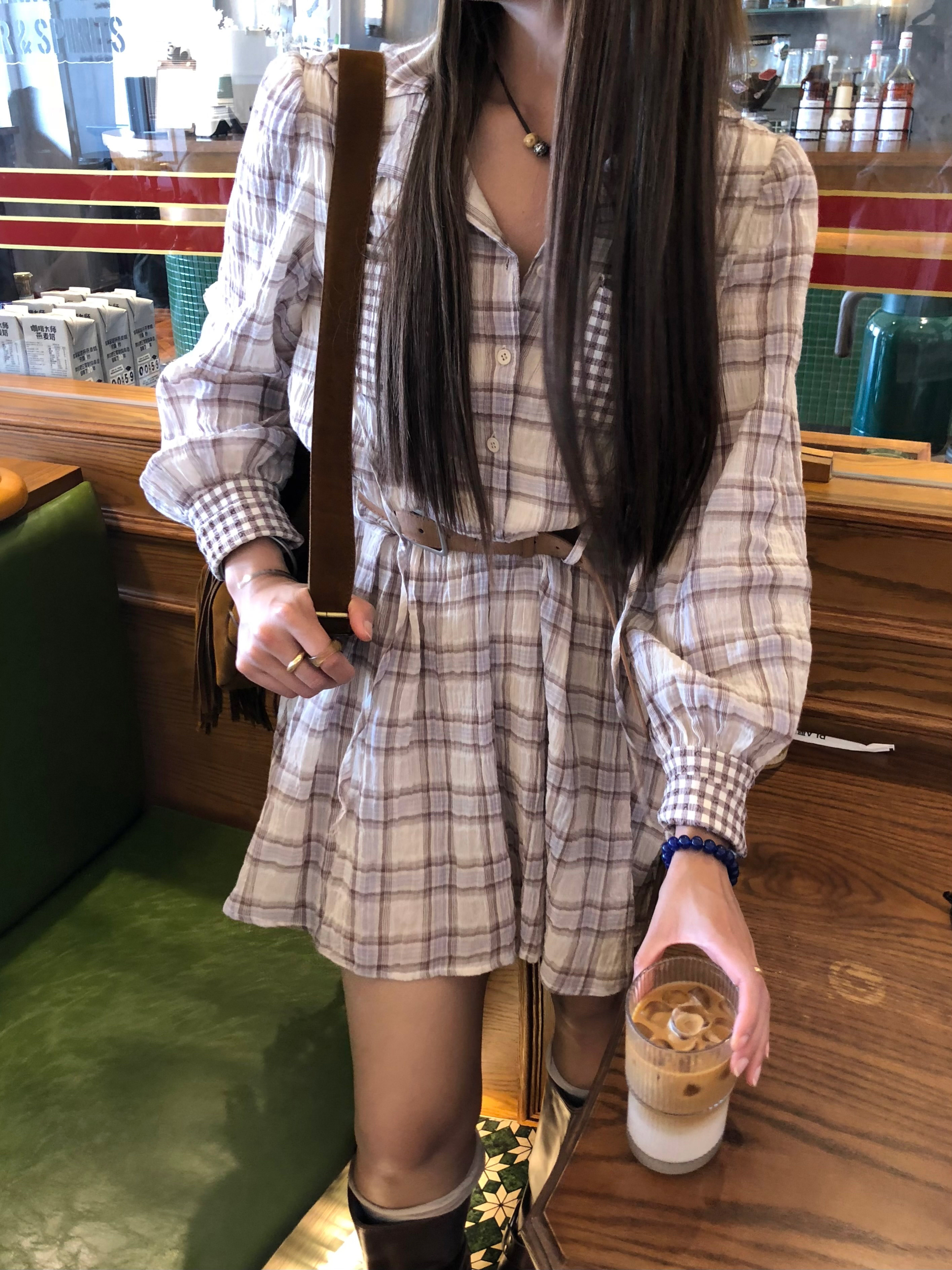 soolrok松未韵一格纹连衣裙