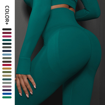 跨境新款提臀高腰弹力训练裤蜜桃臀瑜伽裤女户外跑步运动健身裤