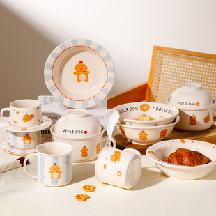 网红苹果饼干小狗陶瓷系列餐具套装泡面碗带碗勺马克杯牛奶杯餐盘