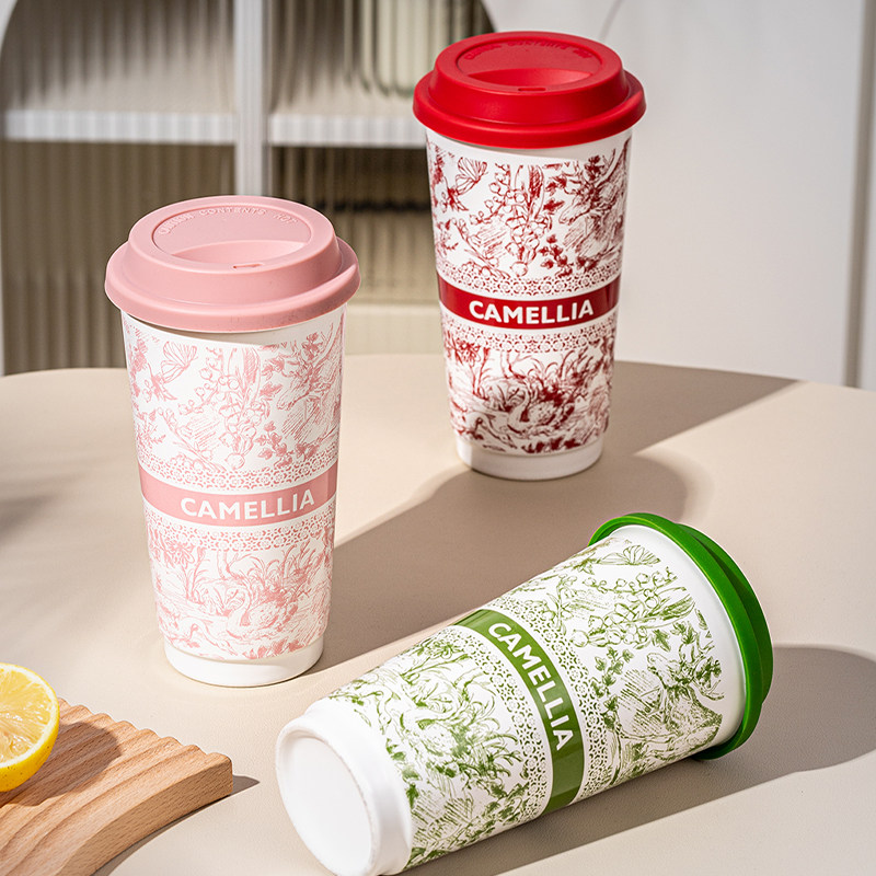 水墨画陶瓷奶茶杯随手杯带盖大容量咖啡杯马克杯家用牛奶杯情侣杯,餐饮具,随手杯,淘宝优惠券,粉丝福利购,淘宝优惠卷