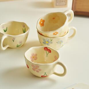 陶瓷手绘咖啡杯韩国ins风手捏不规则高颜值马克杯水杯燕麦早餐杯