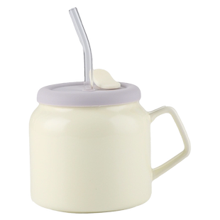 高颜值芋泥紫啵啵陶瓷情侣吸管杯便携马克杯办公室大容量水杯带盖