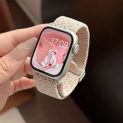 适用苹果手表applewatch9表带S7尼龙8彩虹10代编织磁吸S6替换iwatchS9手表带46运动SE四季男女款ultra2腕带5