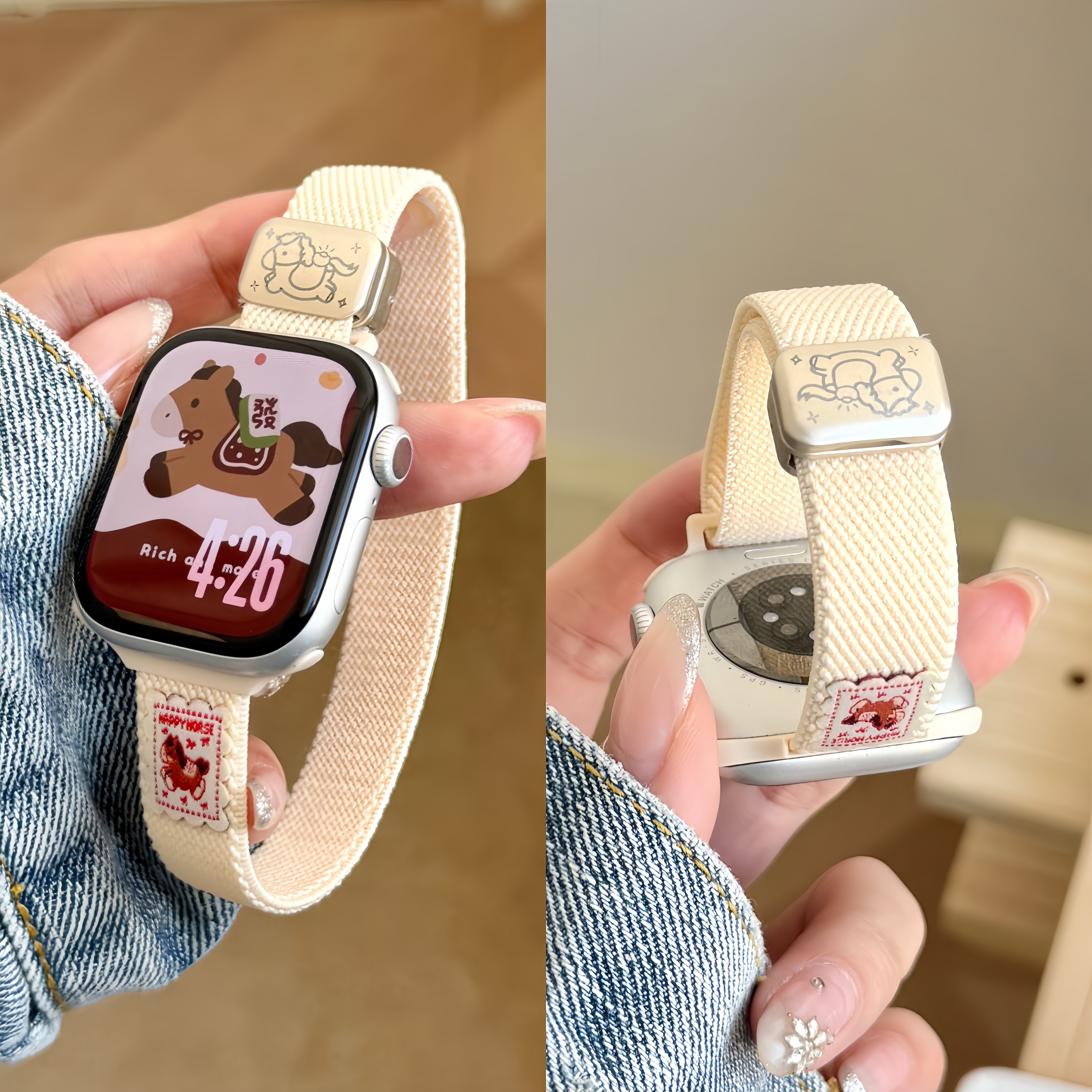 适用苹果applewatch11/10代小马平纹磁吸尼龙手表带iwatch9/8/7可爱透气细款s8弹力磁吸表带5运动se腕带配件,智能设备,智能手表手环表带/腕带,淘宝优惠券,粉丝福利购,淘宝优惠卷
