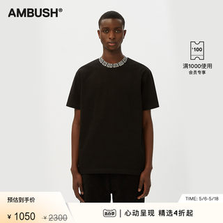 AMBUSH男士黑色舒适LOGO针织饰领休闲个性短袖T恤