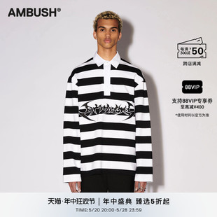 T恤 AMBUSH男女同款 黑白条纹翻领LOGO印花POLO长袖