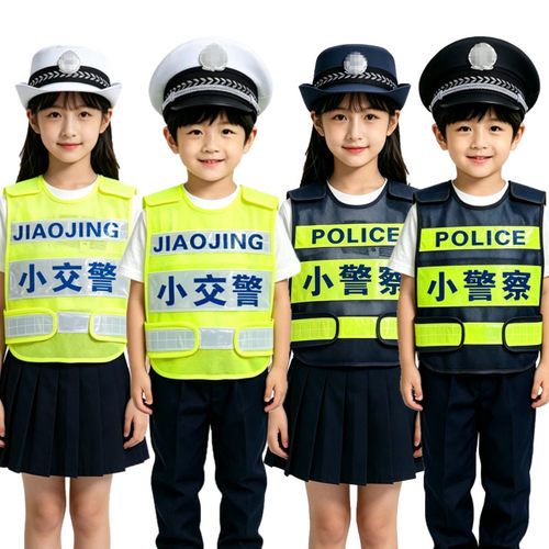 儿童警察服幼儿园角色扮演小交警反光马甲男女童警官消防员演出服