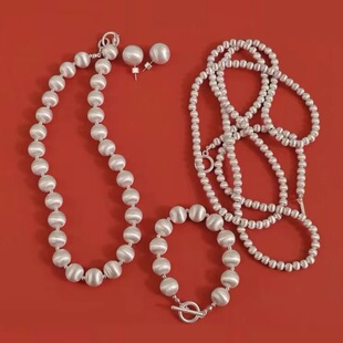 重工拉丝银球项链轻奢高级感串珠圆球磨砂叠戴锁骨链春夏2024新款